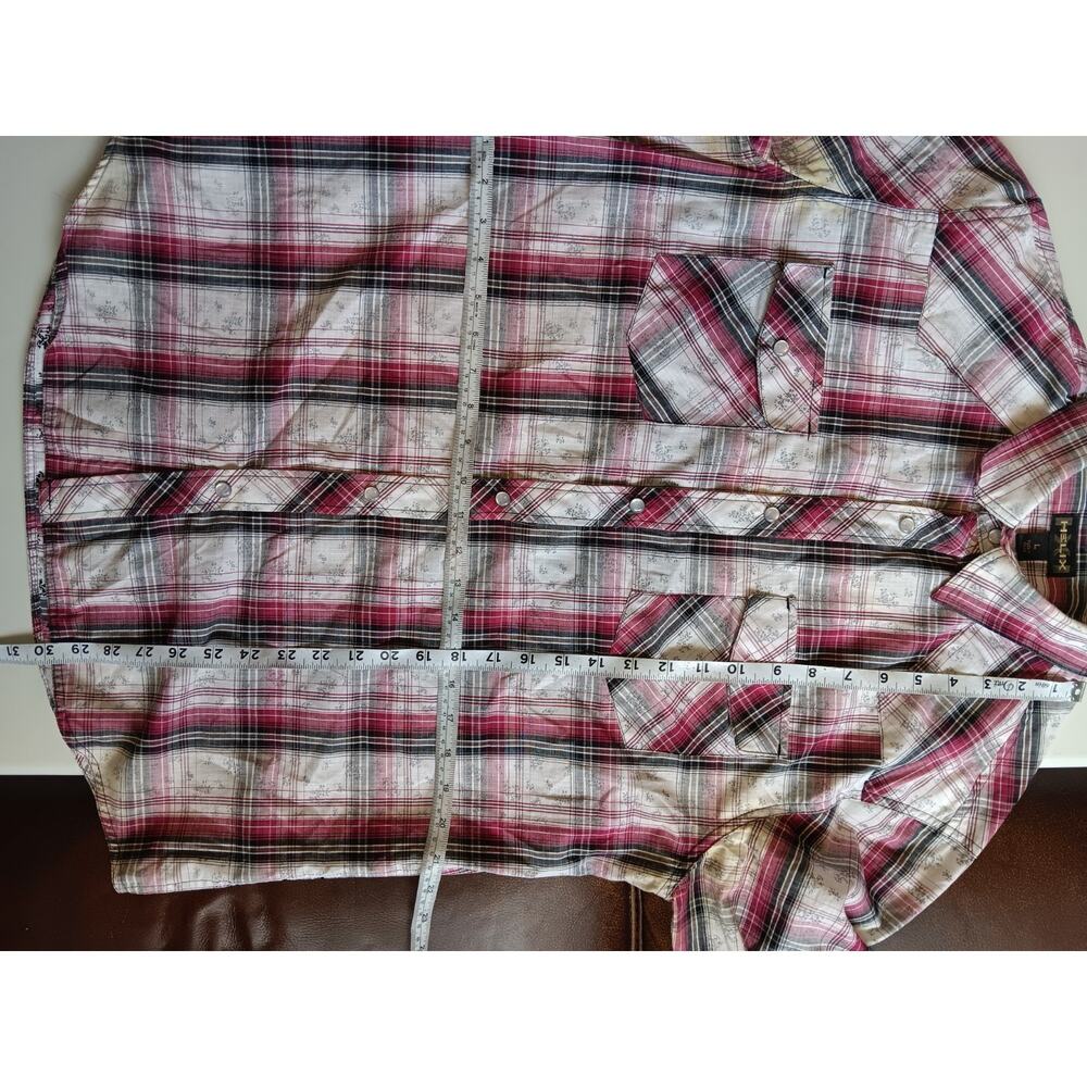 Helix Men’s Short Red Black White Plaid Sleeve Shirt Size L M001 - Picture 5 of 5